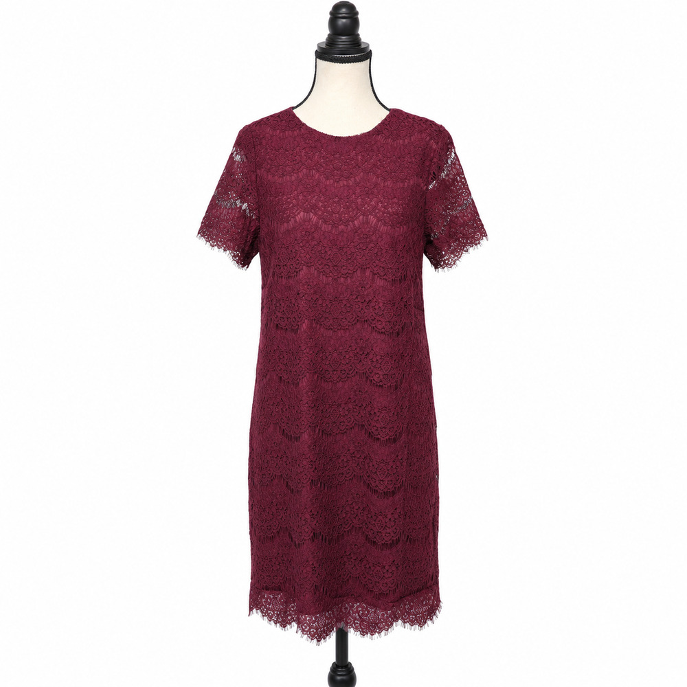 Lulus Take Me to Brunch Burgundy Lace Shirt Dress Womens Size Medium Lined NWT